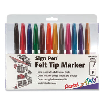 Pentel Arts® Sign Pen Fine Point Color Marker, Extra-fine Bullet Tip, Black, Dozen freeshipping - TVN Wholesale